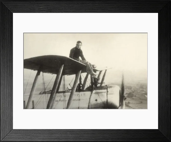 Framed Print : Avro 504K. Wing-Walking by Mr M N Hearn on an Avro 504K During a National Framed Print : Avro 504K. Wing-Walking by Mr M N Hearn on an Avro 504K During a National