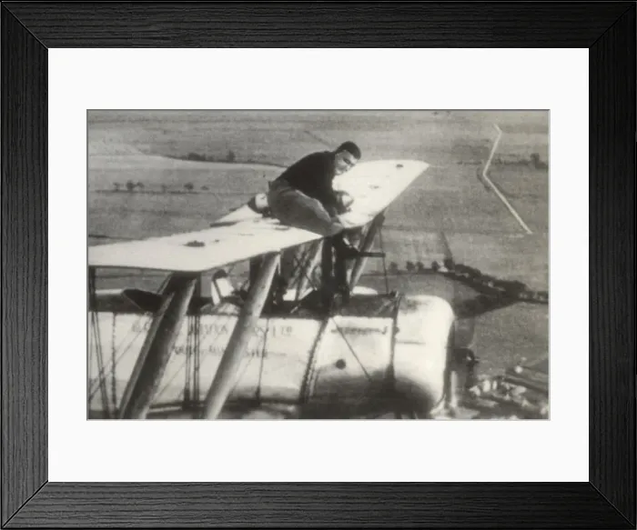 Framed Print : Avro 504K. Wing-Walking by Mr M N Hearn on an Avro 504K During a National Framed Print : Avro 504K. Wing-Walking by Mr M N Hearn on an Avro 504K During a National