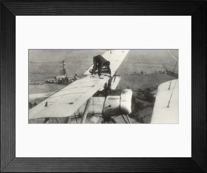 Framed Print : Avro 504K. Wing-Walking by Mr M N Hearn on an Avro 504K During a National Framed Print : Avro 504K. Wing-Walking by Mr M N Hearn on an Avro 504K During a National