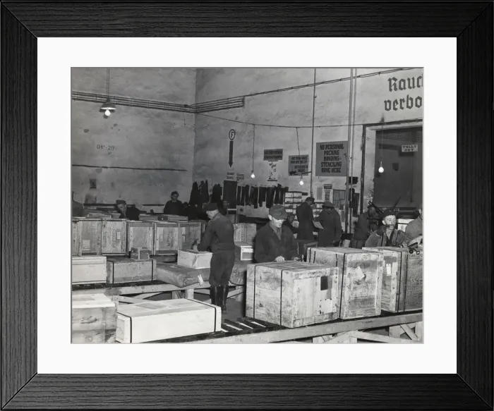 Framed Print : German Men with Wooden Crates During the Berlin Airlift ? Framed Print : German Men with Wooden Crates During the Berlin Airlift ?