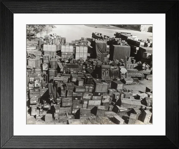 Framed Print : Wooden Crates Stored Outisde at the Headquarters of the ? Framed Print : Wooden Crates Stored Outisde at the Headquarters of the ?