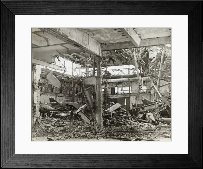 Framed Print : Bombed Hangars with Booby-Trapped Wreckage and Rubble at? Framed Print : Bombed Hangars with Booby-Trapped Wreckage and Rubble at?