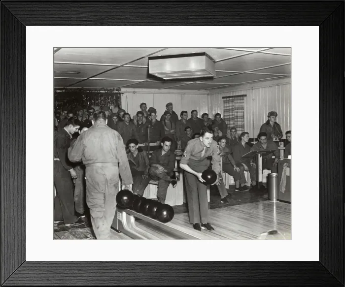 Framed Print : Airmen at the Bowling-Alley at the Headquarters of the U? Framed Print : Airmen at the Bowling-Alley at the Headquarters of the U?
