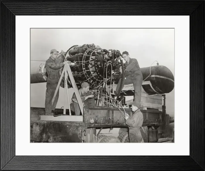 Framed Print : Airmen Working on a Jet Engine Mounted on a Special Fram? Framed Print : Airmen Working on a Jet Engine Mounted on a Special Fram?
