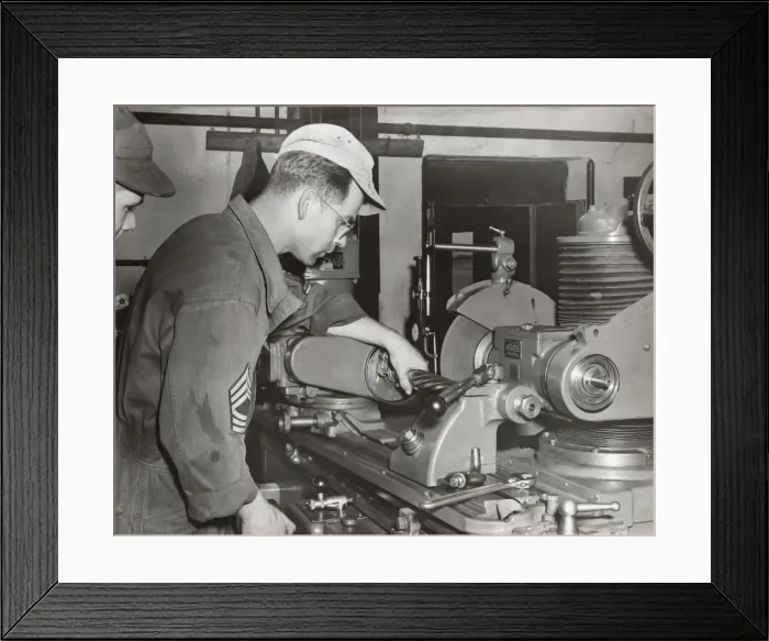 Framed Print : A Foreman and an Airman Check a Grinding Machine at the ? Framed Print : A Foreman and an Airman Check a Grinding Machine at the ?