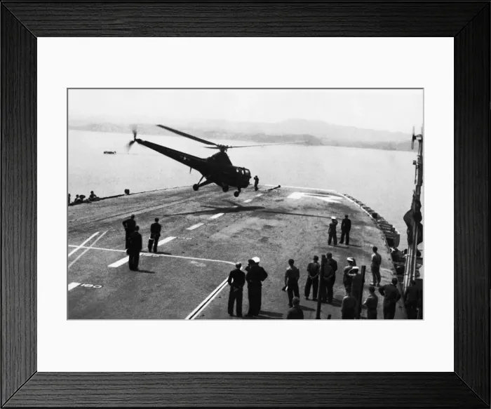 Framed Print : Sikorsky S-51 Hms Theseus Ships Helicopter Taking-Off fr? Framed Print : Sikorsky S-51 Hms Theseus Ships Helicopter Taking-Off fr?