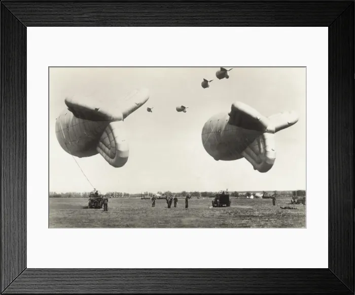 Framed Print : Barrage-Balloons Flying over Cardington, UK During the B? Framed Print : Barrage-Balloons Flying over Cardington, UK During the B?