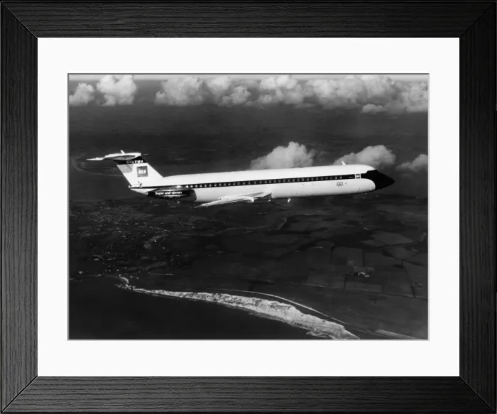 Framed Print : BAC 1-11. Bea BAC 1-11 Super One-Eleven Airliner Flying over the Southern Framed Print : BAC 1-11. Bea BAC 1-11 Super One-Eleven Airliner Flying over the Southern