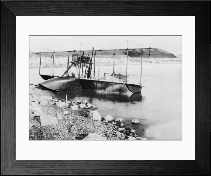 Framed Print : Curtiss Model F Biplane Flying-Boat Parked in the Water ? Framed Print : Curtiss Model F Biplane Flying-Boat Parked in the Water ?