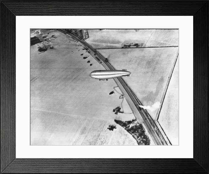 Framed Print : Airship Flying over Railway Tracks and a Steam Train Framed Print : Airship Flying over Railway Tracks and a Steam Train