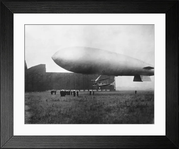 Framed Print : Airship with Biplane Fighter Aircraft Hanging Underneath Framed Print : Airship with Biplane Fighter Aircraft Hanging Underneath