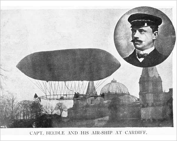 Captain Beedle and His Airship at Cardiff, Wales, UK
