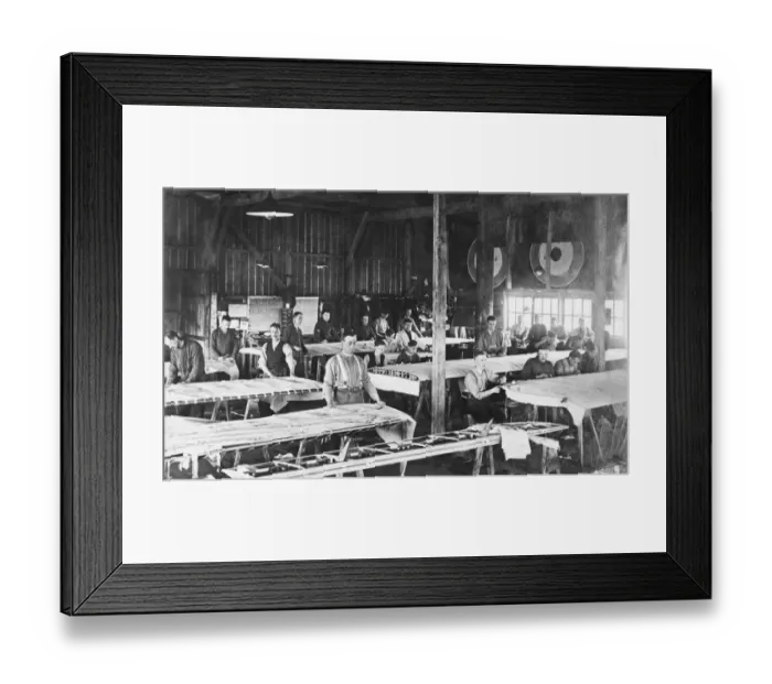Framed Print : Men Working on Wing in the Fabric Covering Workshop at t? Framed Print : Men Working on Wing in the Fabric Covering Workshop at t?