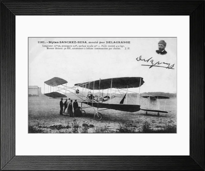 Framed Print : 50HP Sanchez-Besa Biplane Pilot Leon Delagrange Parked Framed Print : 50HP Sanchez-Besa Biplane Pilot Leon Delagrange Parked