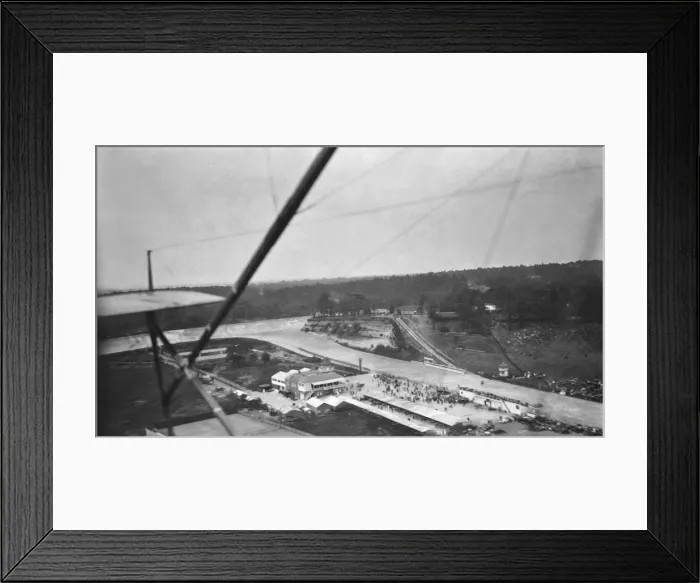 Framed Print : Aerial-View of Brroklands Clubhouse and Finishing Straig? Framed Print : Aerial-View of Brroklands Clubhouse and Finishing Straig?