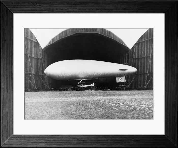 Framed Print : Airship with Biplane Fighter Aircraft Hanging Underneath Framed Print : Airship with Biplane Fighter Aircraft Hanging Underneath