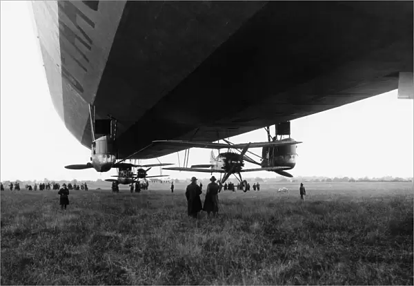 R33 Airship with Biplane Hanging Below