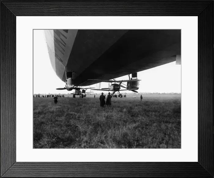 Framed Print : R33 Airship with Biplane Hanging Below Framed Print : R33 Airship with Biplane Hanging Below
