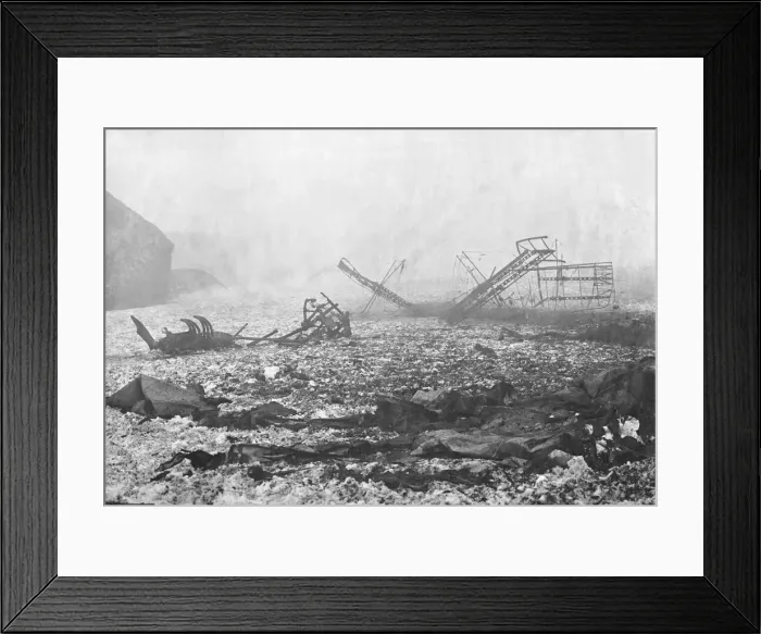 Framed Print : Airship Crash Site with Wreckage in a Field with Snow Framed Print : Airship Crash Site with Wreckage in a Field with Snow