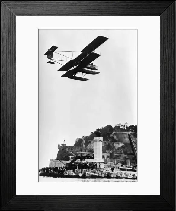 Framed Print : Morane-Soulnier Biplane Seaplane Flying over Crowds at t? Framed Print : Morane-Soulnier Biplane Seaplane Flying over Crowds at t?