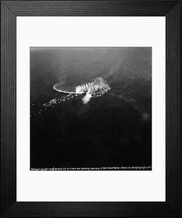 Framed Print : Bombing Attack on Enemy Convoy of Ships Aerial-Photograp? Framed Print : Bombing Attack on Enemy Convoy of Ships Aerial-Photograp?