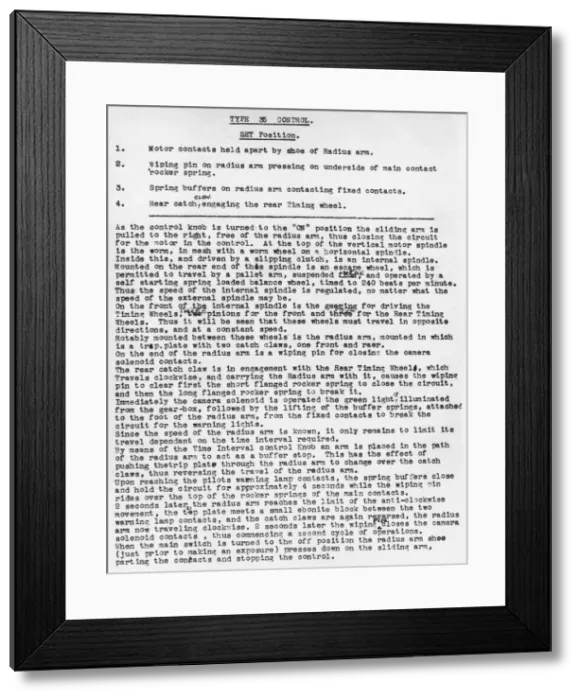 Framed Print : Instructions for Control of Aerial Photography Camera Ty? Framed Print : Instructions for Control of Aerial Photography Camera Ty?