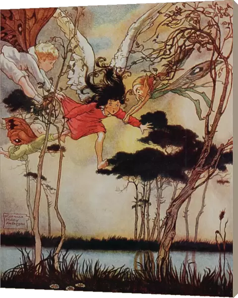Two children flying with fairies