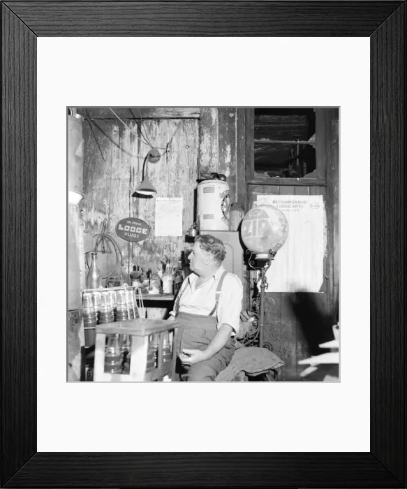 Framed Print : Worcestershire garage and owner before a fire Framed Print : Worcestershire garage and owner before a fire