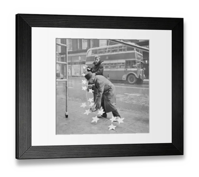 Framed Print : Christmas Decorations for a shop, Manchester Framed Print : Christmas Decorations for a shop, Manchester
