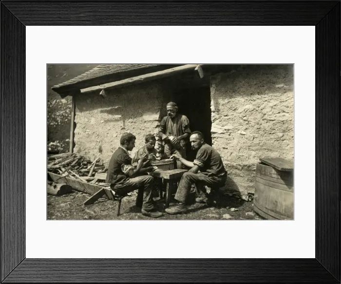 Framed Print : Alpine Dairy Herdsmen (Sennen) eat their evening meal Framed Print : Alpine Dairy Herdsmen (Sennen) eat their evening meal