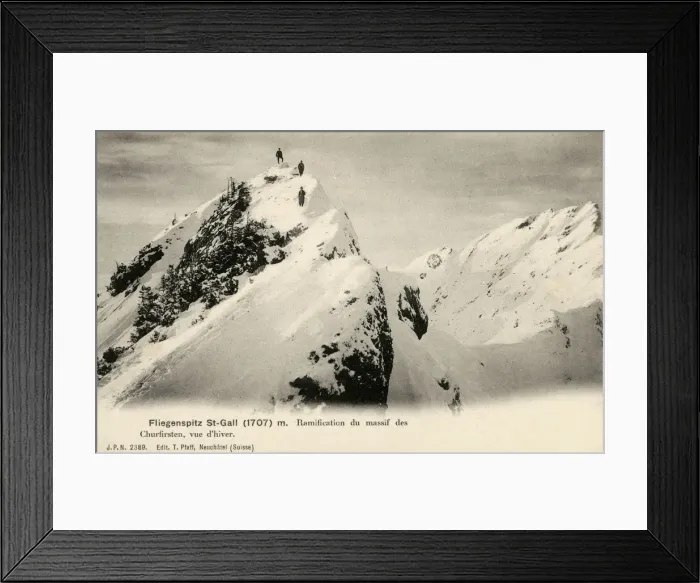 Framed Print : Climbers at the peak of a mountain in the Churfirsten range Framed Print : Climbers at the peak of a mountain in the Churfirsten range