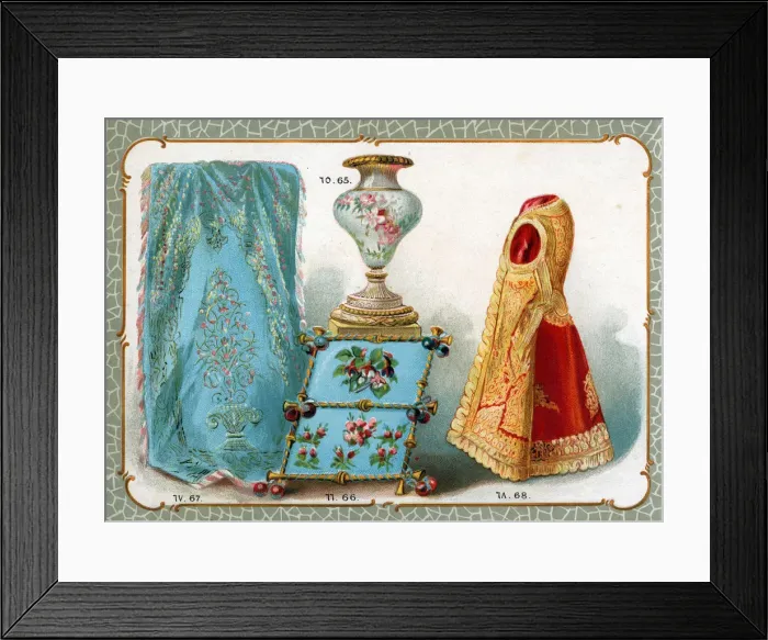 Framed Print : Catalogue illustration, vase, embroidery, carpet, costume Framed Print : Catalogue illustration, vase, embroidery, carpet, costume