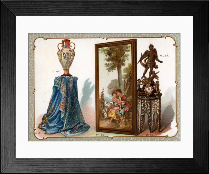 Framed Print : Catalogue illustration, vase, embroidery, statue, etc Framed Print : Catalogue illustration, vase, embroidery, statue, etc