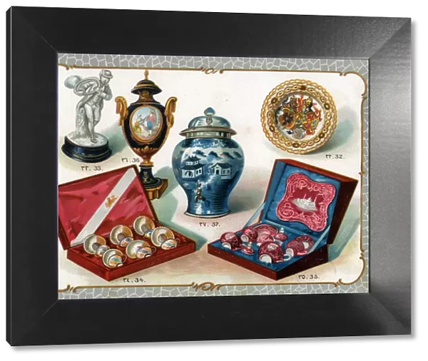 Catalogue illustration, Sevres ornaments, tea set, etc