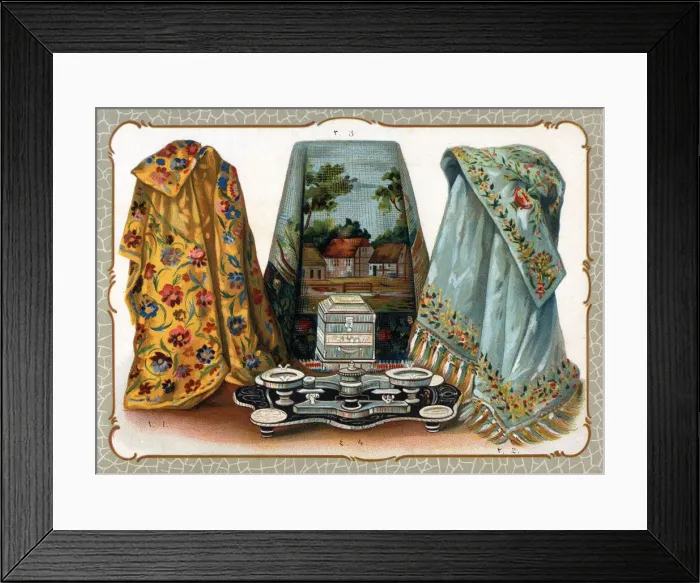 Framed Print : Catalogue illustration, embroidered covers and tobacco set Framed Print : Catalogue illustration, embroidered covers and tobacco set