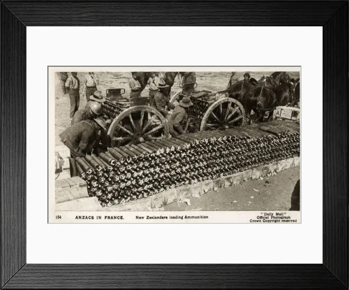 Framed Print : WW1 - New Zealand Anzac Troops loading ammunition, France Framed Print : WW1 - New Zealand Anzac Troops loading ammunition, France