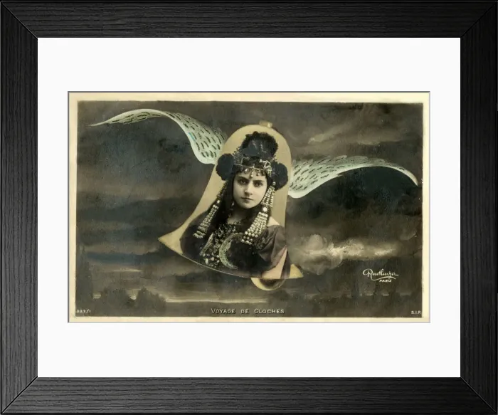 Framed Print : Flight of a Belle - Witty French postcard Framed Print : Flight of a Belle - Witty French postcard