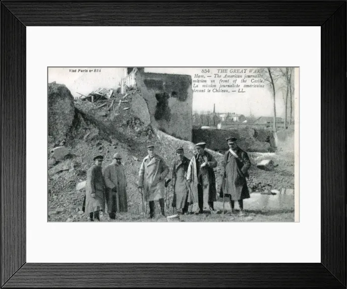Framed Print : WW1 - US Journalists in front of Ruined Castle of Ham, Somme Framed Print : WW1 - US Journalists in front of Ruined Castle of Ham, Somme