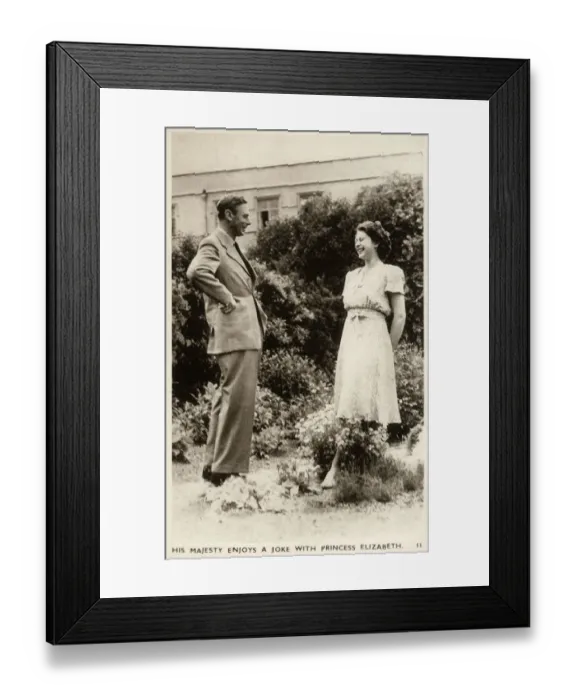 Framed Print : British King George VI with Princess Elizabeth - laughter Framed Print : British King George VI with Princess Elizabeth - laughter