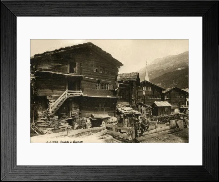 Framed Print : Wooden chalet houses in Zermatt, Switzerland