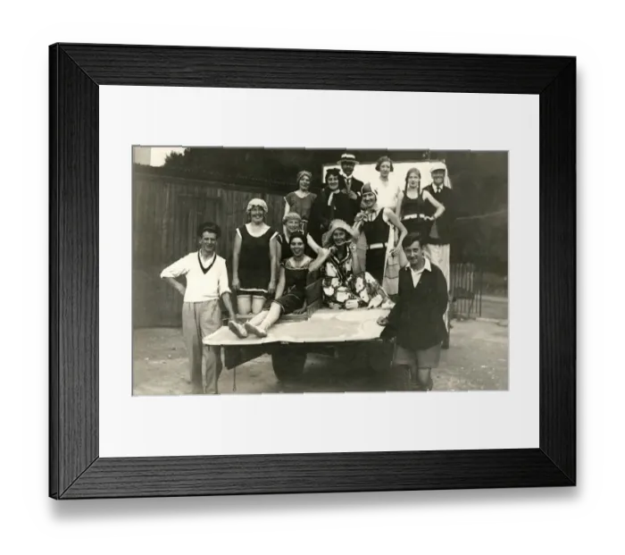 Framed Print : Jolly Seaside Theatrical Troupe pose on a flatbed truck Framed Print : Jolly Seaside Theatrical Troupe pose on a flatbed truck