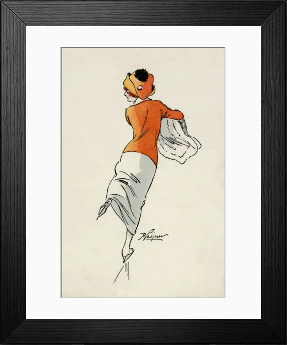 Framed Print : Pretty Lady Ice Skater in orange top and hat Framed Print : Pretty Lady Ice Skater in orange top and hat