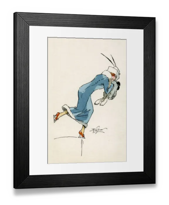 Framed Print : Pretty Lady Ice Skater in long pale blue fur-trimmed coat Framed Print : Pretty Lady Ice Skater in long pale blue fur-trimmed coat
