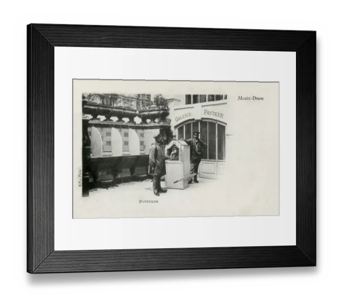 Framed Print : Sedan Chair porters and occupant - at Mont-Dore, France Framed Print : Sedan Chair porters and occupant - at Mont-Dore, France