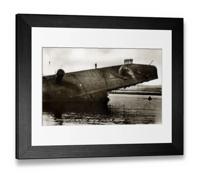 Framed Print : Men stand on forepart of part-submerged German Battlecruiser Framed Print : Men stand on forepart of part-submerged German Battlecruiser