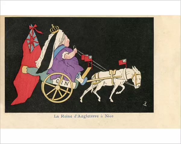 Queen Victoria in Nice - French satire on her donkey cart