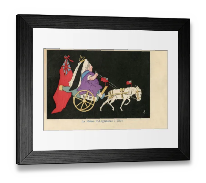 Framed Print : Queen Victoria in Nice - French satire on her donkey cart Framed Print : Queen Victoria in Nice - French satire on her donkey cart