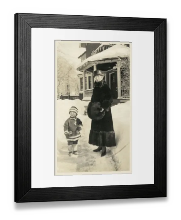 Framed Print : Canada - Grandmother and young grandchild outside her home Framed Print : Canada - Grandmother and young grandchild outside her home
