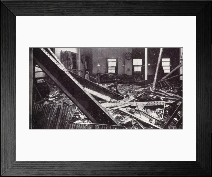 Framed Print : WW1 - Home Front - Daylight Air Raid - Damage to GPO, London Framed Print : WW1 - Home Front - Daylight Air Raid - Damage to GPO, London