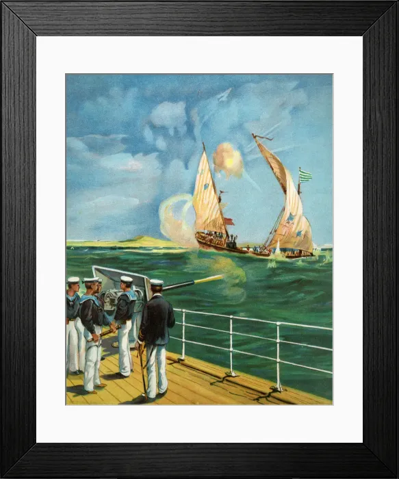 Framed Print : A British Cruiser attacking an Arab Slave Dhow Framed Print : A British Cruiser attacking an Arab Slave Dhow